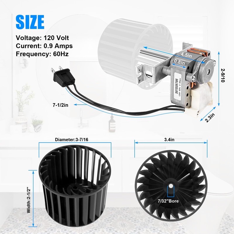 Upgraded S97009796 Bathroom Fan Motor Blower Assembly Compatible with Broan