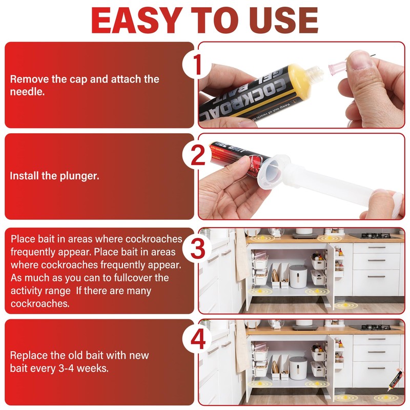 6 Tubes Cockroach Gel, Natural Formula Roach Gel with 2