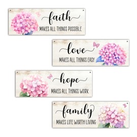4 Pcs Family Wall Decor Wooden Sign, Faith Hope Love Wall Decor, Christian Bible Verses Wooden Hanging Sign, Inspirational Wall Art For Home Farmhouse Kitchen Living Room Bathroom Decorations, A34