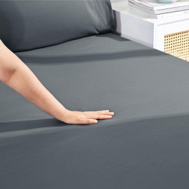 AR Ware Double Fitted Sheet non Iron Wrinkle, 25cm Deep Ultra Soft Microfiber Elastic Fitted Bed Sheets easy care, Fade Resistant (Charcoal)