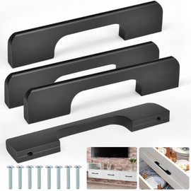 SPEACOUR Pack of 4 Furniture Handles, Black Cabinet Handles, Cabinet Door Handles, 96 mm Hole Spacing, Kitchen Handles, Modern Drawer Handles, Bar Handles with 8 Screws for Kitchen, Bathroom, Bedroom