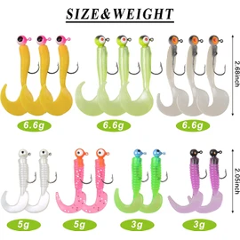 Fishing Jig Head Hooks Soft Grub Plastic Lures Bait, 17pcs Fishing Lure Tackle Kit with Tail for Walleye Bass Trout Fishing