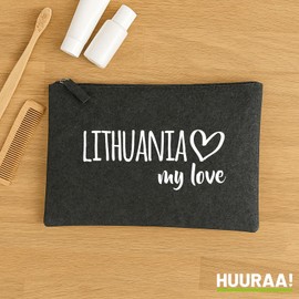 Huuraa Kulturbeutel Lithuania My Love Geschenk 1 Liter Charcoal Filz Lithuania Geschenkidee