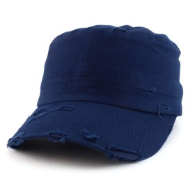 Armycrew Gorra Estilo Militar Estilo cadete con Parte Superior Plana Envejecida, Azul Marino, Talla única