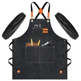Chef Aprons for Kitchen, BBQ & Grill, M-XXL Heavy Duty Adjustable Work Apron, Cotton Canvas Men BBQ Apron With Large Pockets