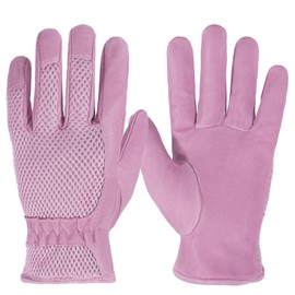 KONGOUARD Women Leather Gardening Gloves, 3D Mesh Breathable Weeding Gloves for Yard Work, Best Gift for Gardener (Pink, S)