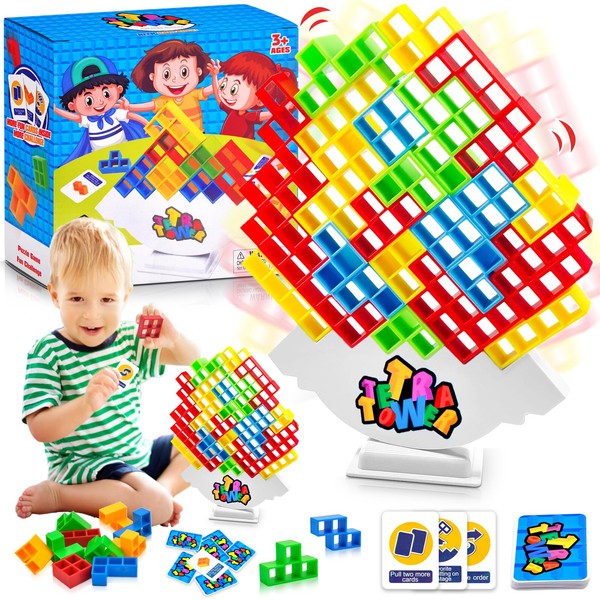 64Pcs Tetra Tower Balance Game, Tetris Tower Balance Building Toy, Swing Stack High Child Balance Toy Tetris Puzzle Russian Building Block Parent-Child Interactive Toy Gift for Kids Adults