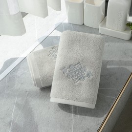 sense gnosis 100% Cotton Beige Hand Towel Set of 2 Super Thick Soft Highly Absorbent Embroidered Decorative Hand Towels for Bathroom Home Hotel Spa 13 x 29 Inch