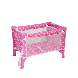 Dolly Tots Travel Dolls Cot | Pink Collapsible Travel Crib Toy | Dolls Nursey Cot | Doll Accessory Toys | Dolls Nursery Pushchair & Pram Toys For Kids | 3+