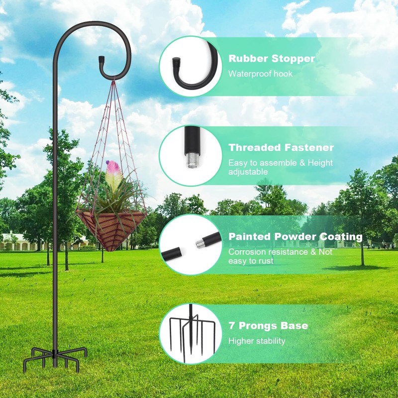 SZHLUX Adjustable Shepherds Hook for Outdoor with 7 Prongs Base