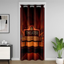 Movie Theater Door Curtain for Doorway Privacy Cinema Poster Design Room Divider Curtain Cover 34"x80" Theater Pattern 30%-50% Room Darkening Insulated Thermal Curtain Window Treatments Red Black