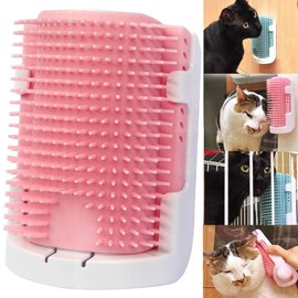 Cat Self Groomer Wall Corner Massage Comb Grooming Brush Soft Rubber Bristles Kitten Massager Tool Fit for Flat Wall Corner Cage and Hand Hold (Pink)