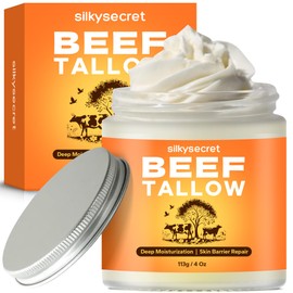 SilkySecret Beef Tallow for Face & Body (4 Oz), Grass-Fed Beef Tallow & Raw Wild Honey Blend, Deep Nourishing Tallow Balm for All Skin Types