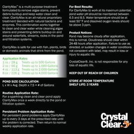CrystalClear ClarityMax, All-in-One Pond Clarifier Treatment, All-Natural Beneficial Microbes & Enzymes Provide Max Clarity, Koi Fish & Pet Safe, Algae Stain Remover, Crystal Clear Water Garden 2.5 LB