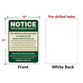 Equine Liability Signs Statute Horse Barn Stable Farm Sign 14" x 10" Supplemental Equine Liability Warning Sign Metal Reflective Rust Aluminum Waterproof Easy Mounting Outdoor Use 2 Pack