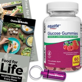Choice Bundle Equate Glucose Gummies Compare to ReliOn Berry Flavor Gummy 60 ct Plus Food Guide & Pill Container (3 Items)!