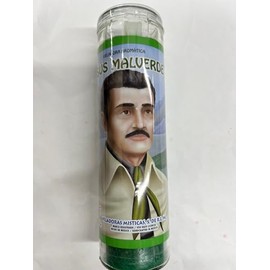 Brilux Jesus Malverde Prepared Scented Green Pillar Candle in Glass