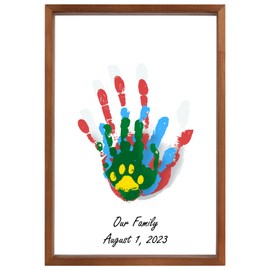 Liovsiso Clear Family Handprint Kit - Gifts for New Parents -Create Lasting DIY Crafts Keepsake Wooden Frame -Includes 5 Paint Colors - Transparent Sheets (Brown)