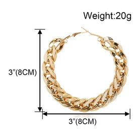 Gold Tone Iced Out Rhinestone Punk Large Circle Round Chunky Cuban Chain Hoop Earrings Geometric Big Loop Earrings Hip Hop Exaggerated Statement Jewelry, alloy