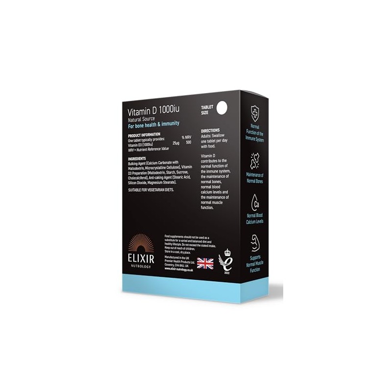 ELIXIR NUTROLOGY Vitamin D 1000iu - High Strength 90 Tablets,