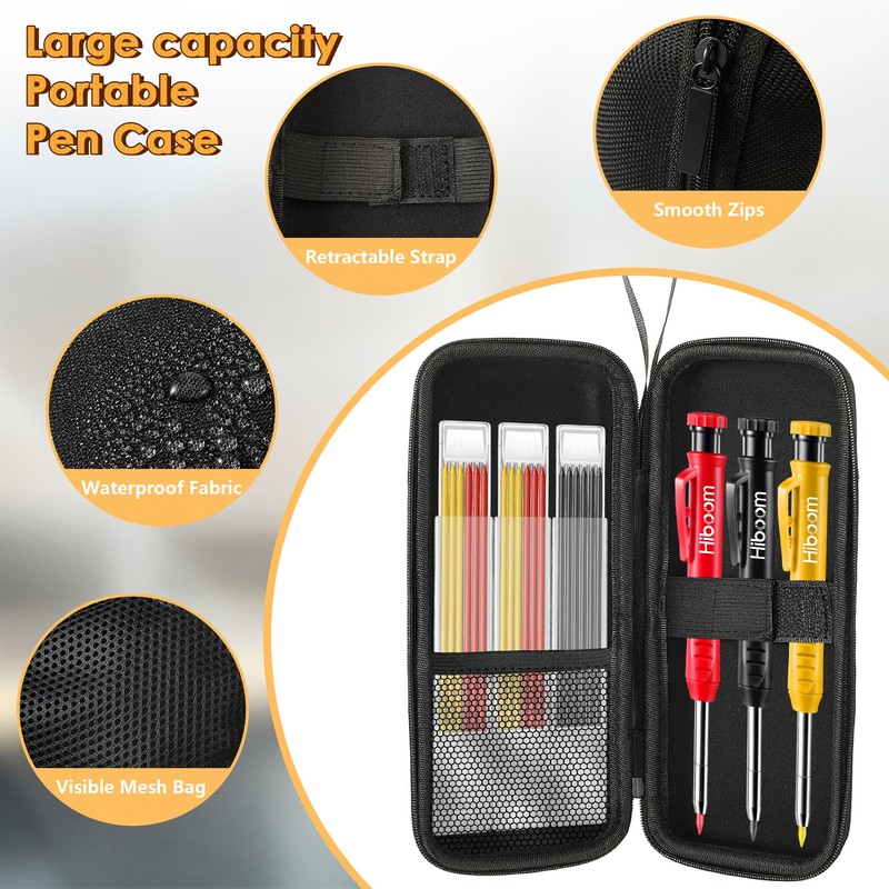 Hiboom Carpenter Pencils with Retractable Holder, Deep Hole Marker Construction