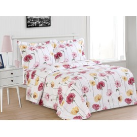 Violet Linen French Roses Stem Garden Pattern, Luxury Ultra Soft and Breathable 200 Thread-Count Cotton Percale, Peach, Twin 39-inch, 6 Piece Duvet Set, Bedding Duvet Cover Set for Two Beds