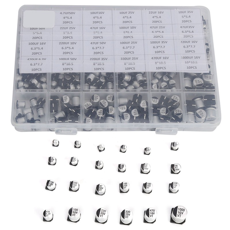 400Pcs SMD Electrolytic Capacitor 24 Values Aluminium 1uF‑1000uF Accessory Set
