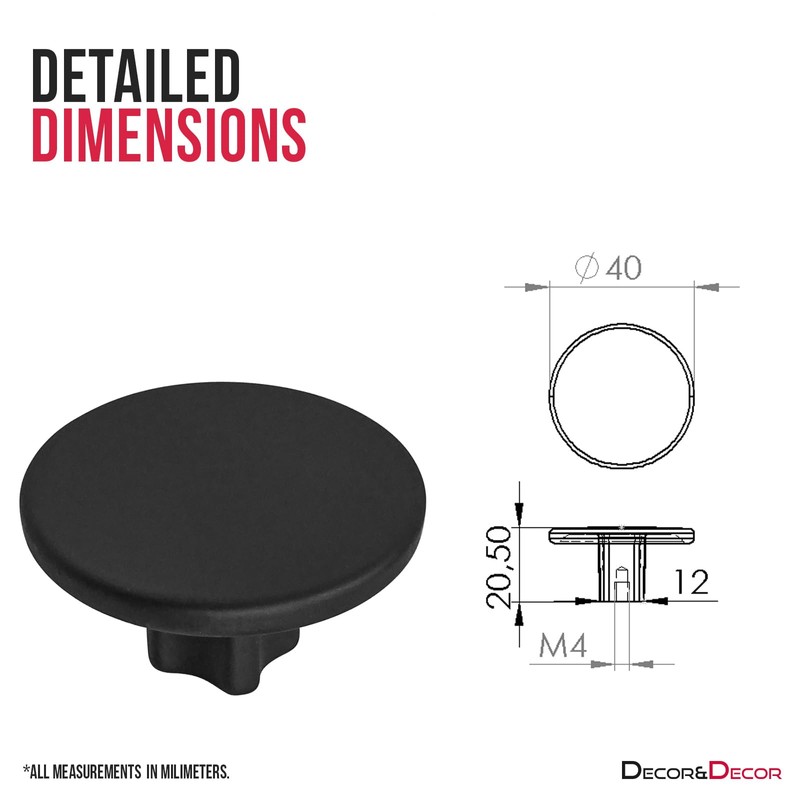 Decoranddecor Vesta - 40mm Round Kitchen Cabinet Furniture Knob Zinc