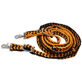 CHALLENGER Roping Knotted Horse Tack Western Barrel Reins Nylon Braided Orange Black 60712