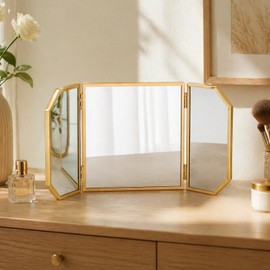 24'' x 12'' Trifold Vanity Makeup Mirror with Stand on Tabletop