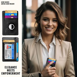 Acme Basics Minimalist Card Holder with Built-in AirTag Holder Slim RFID blocking Leather Wallet for Men and Women (Black)