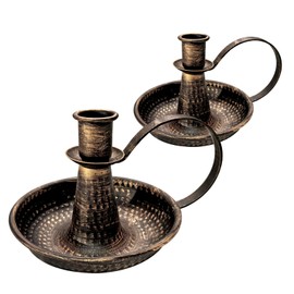 KXUNH Gold Brass Vintage Candlestick Holders, with Handle, Taper Candle Holder for Candlesticks, for Fireplace Party, Dining, Home, Wedding Decor,Fits 3/4 inch Thick Candle&Led Candles（Set of 2pcs）