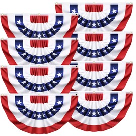 8 Pack 3x6 Ft Large American Flag Bunting - USA Pleated Fan Flags for Outside - Red White & Blue Patriotic Decor for 250th Anniversary,Memorial Day, Independence Day 4th of July Decorations