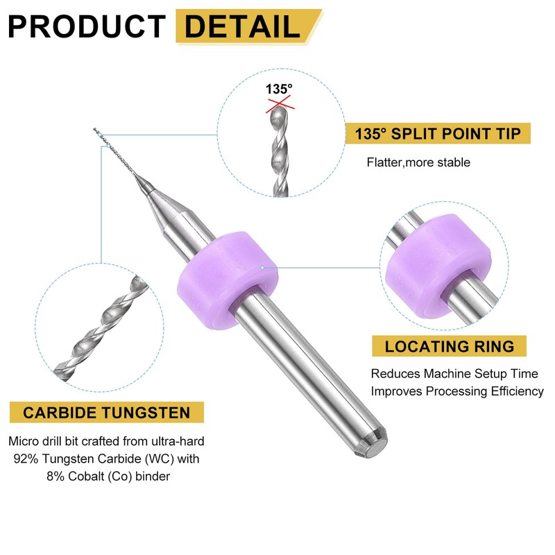 PATIKIL 0.3mm Micro Drill Bits 1/8" Shank Tungsten Carbide Steel