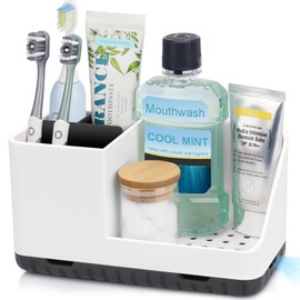 PARKMANI Bathroom Counter Organizer, Bathroom Organizers and Storage, Detachable Toothbrush Holders for Bathroom Vanity Sink Organizer (White)