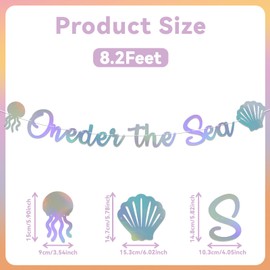 Oneder the Sea Banner, Pre - Strung, Under the Sea Themed 1st Biirthday Party Decorations, Ocean Mermaid 1st Birthday Baby Shower Party Decorations Holographic