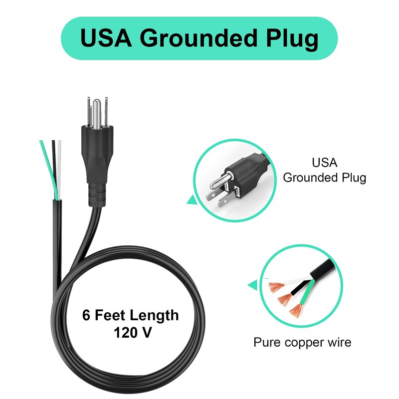 6 FT 14 AWG 3 Prong Replacement Power Cord, 15