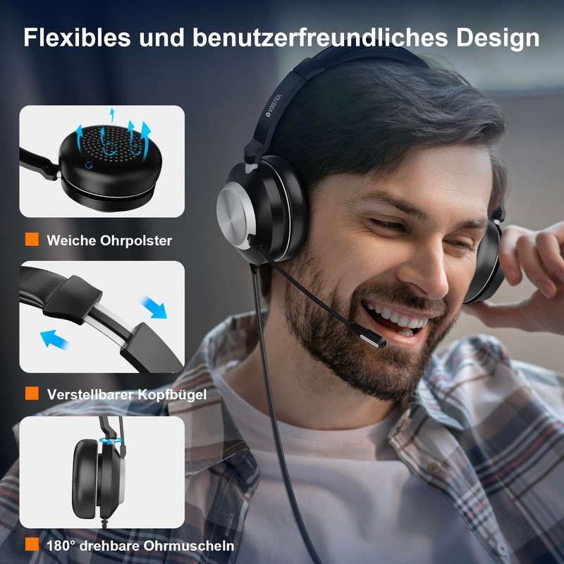 Voistek Headset with Microphone, USB/3.5 mm Type-C, Volume Control, Over-Ear