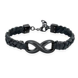 Infinity Cremation Bracelet for Ashes Genuine Leather Memorial Urn Bangle for Human Stainless Steel Keepsake Bracelet Jewelry for Women Men(Black-Black)