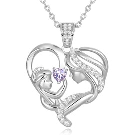 Zifeel Mothers Day Gifts for Mom Wife Her Grandma, S925 Sterling Silver Birthstone Necklaces Jewelry for Women, Mother's Day Love Heart Pendant Necklace for Anniversary Birthday Christmas Day