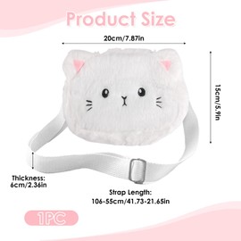 Kasoud Cute Cartoon Cat Shoulder Bag, Children Handbag, Girls Handbag, Kids Handbag, Toddler Handbag, Kids Bags, Cross Body Bag Women Plush, Plush Cross Body Bag, Fluffy Cross Body Bag (White)