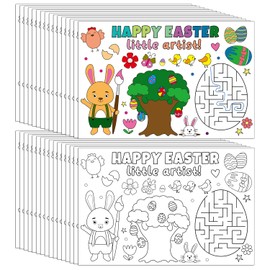 32pcs Easter Coloring Placemats for Kids, 16.54x11in Paper Table Mats with Interesting Game Easter Bunny Egg Crafts Table Decorations for Children School Party Decor (Not Include Crayon)