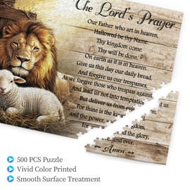 Christian Religious Puzzles for Adults 500 Piece Lion and Lamb Cross Jigsaw Puzzle Inspirational Motivational Spiritual Bible Puzzle Christian Puzzles for Home Church Decor