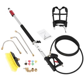 Telescoping Pressure Washer Wand, 24FT Power Washer Extension Wand with 7 Spray Nozzles Tips and Brush Head, 2 Hose Inlet Adapters, Support Harness, 4000 PSI Gutter Cleaner for Roof Wall Clean