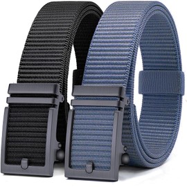 Cinturones para hombre Casual DOXUNGOO Paquete de 2 cinturones de golf, cinturón de trinquete de nailon, ajuste fácil de ajustar (Negro y azul marino)