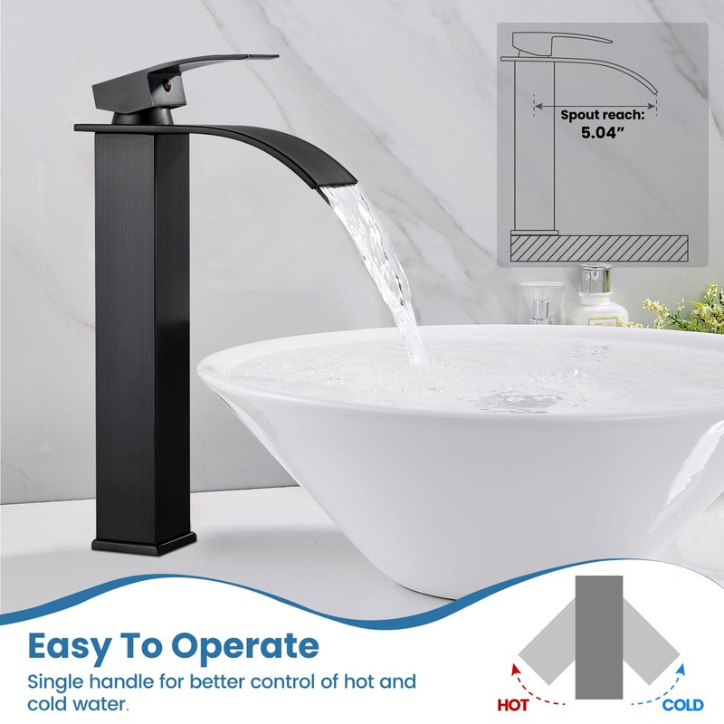Airuida Vessel Sink Faucet Oil Rubbed Bronze Tall Waterfall Bathroom
