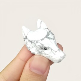 Sunshcat Natural White Howlite Turquoise Pocket Wolf Head Crystals and Healing Stone Figurine,1.57 Inchs DIY Jewelry Pendant