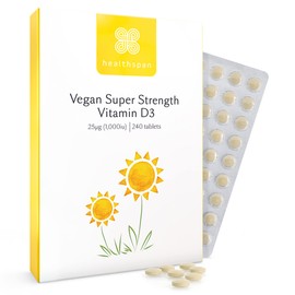 Healthspan Vegan Vitamin D3 1,000iu | 240 Tablets | Immune Support | 25ug Vitamin D | Healthy Muscles, Bones & Teeth | Vegan