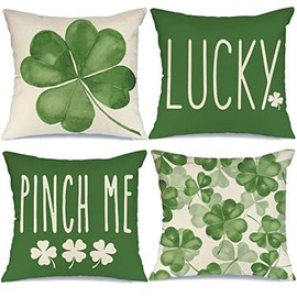 GEEORY GEEORY St Patricks Day Pillow Covers 18x18 Set of 4 St Patricks Day Decorations for Home Shamrock Lucky St Patricks Day Decorative Throw Pillows Farmhouse St Patricks Day Decor