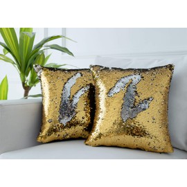 LIGICKY Magic Reversible Glitzy Sequin Throw Pillow Covers Sparkling Decorative Square Cushion Cover Pillow Cases for Home Christmas Wedding Party Decor, Set of 2 (16 x 16 Inches, Gold & Silver)